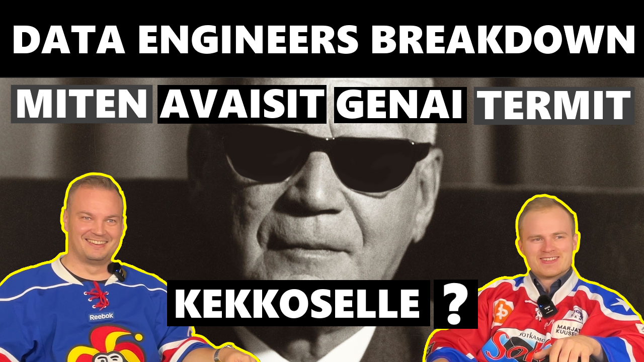 Mika Heino and Rasmus Toivanen explaining GenAI terms to President Kekkonen